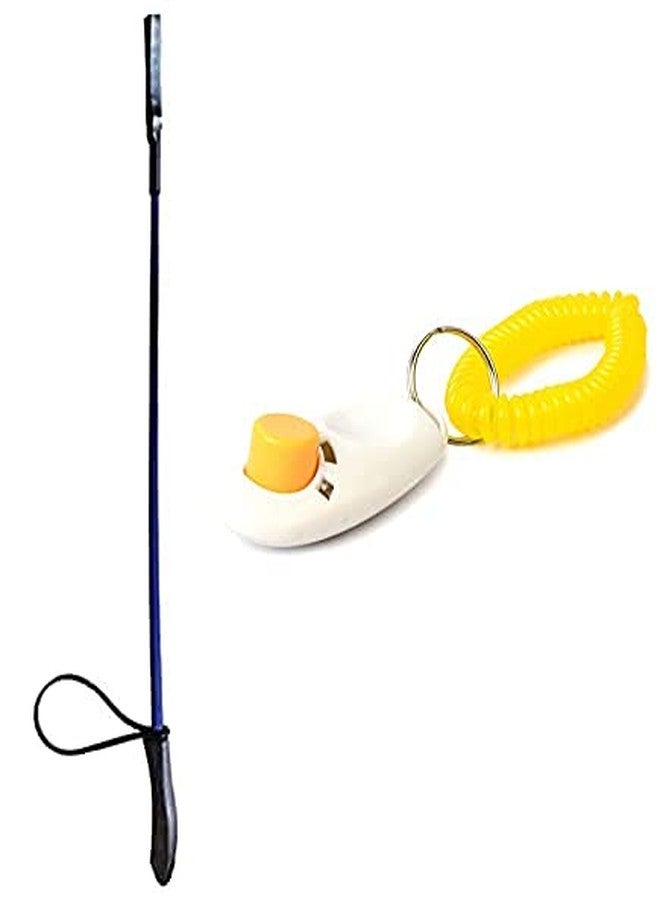 Pups&Pets قطعة واحدة عصا تدريب صيد مطاطية بلاستيكية ونايلون بطول 30 بوصة وقطعة واحدة جهاز نقر بطول 6.3 سم مع حلقة معصم حلزونية، أداة تدريب بلاستيكية للكلاب/القطط/القطط الصغيرة/الجراء (قد يختلف اللون) - Image 1